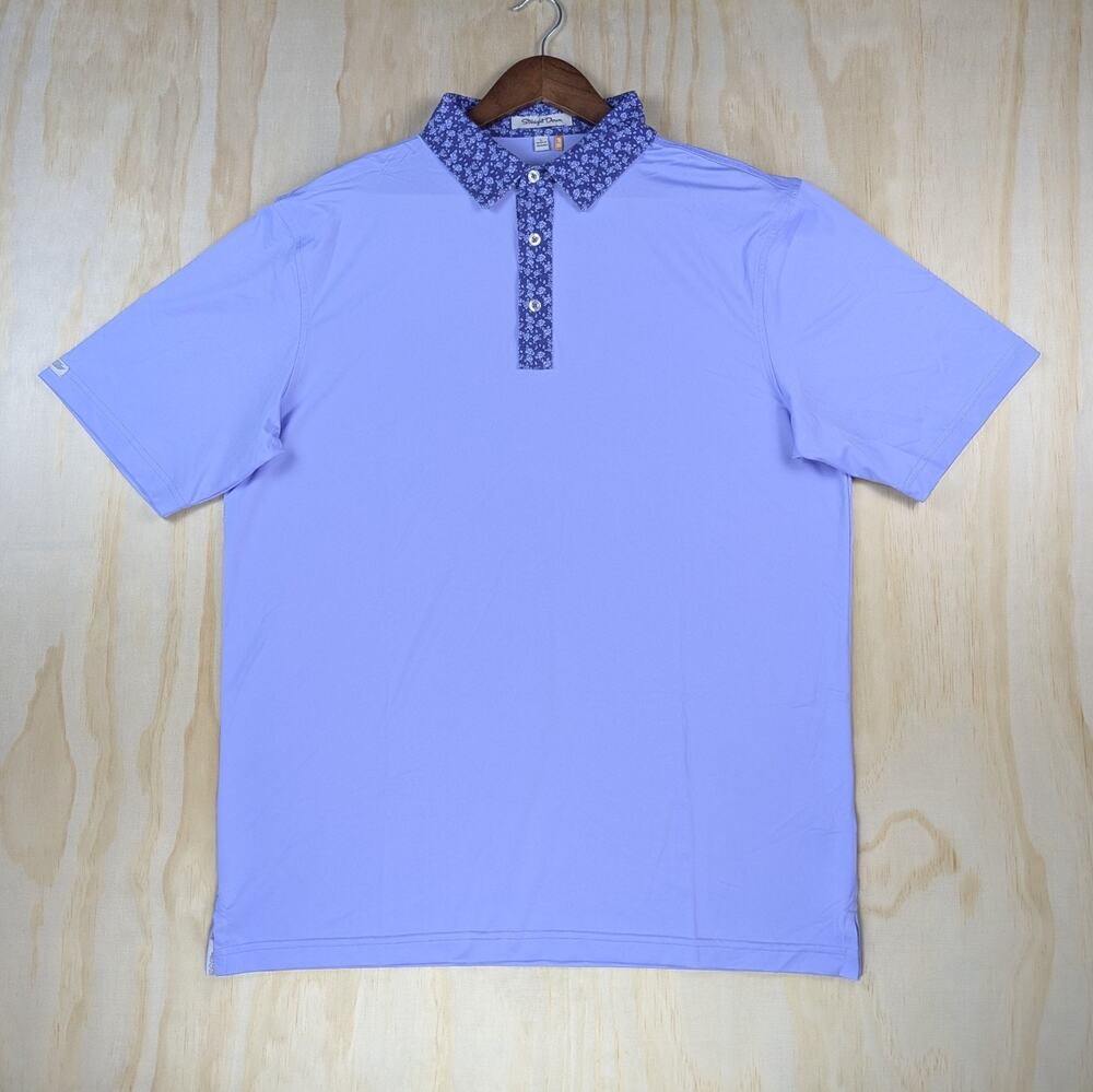Straight Down Men's Large Golf Polo Shirt Periwinkle Blue Purple Floral Collar